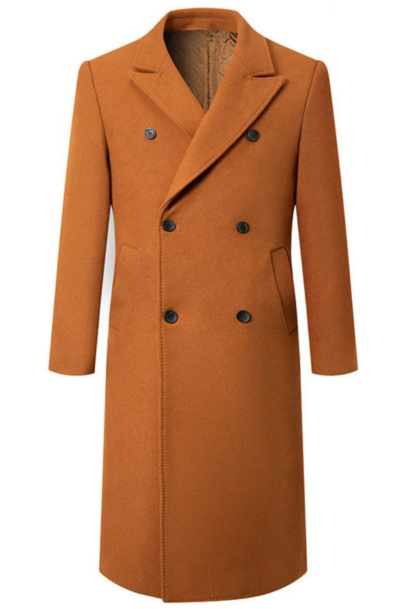 Men Long Double-breasted Coat with Lining Warm Type Coats Wool Blend Lapel Casual Fashion Men's Clothing Polo Jacket Customized