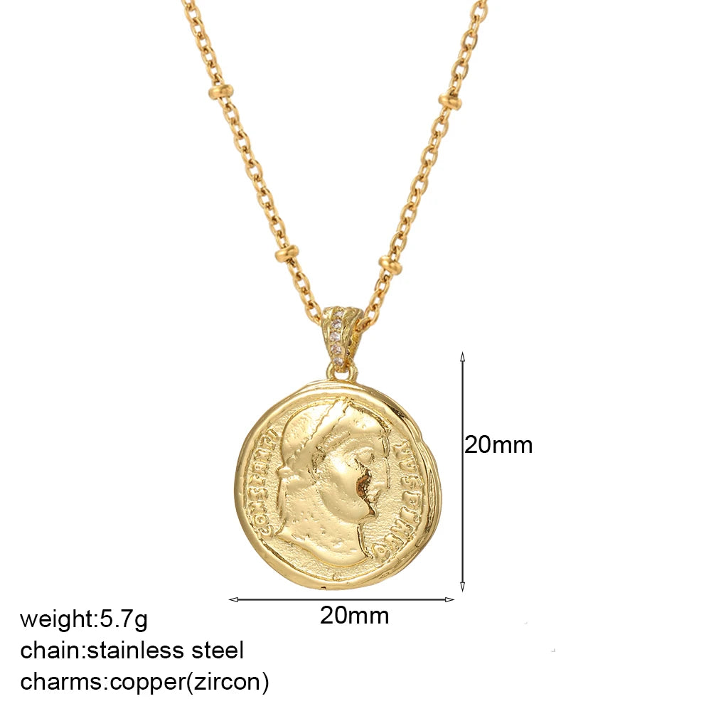 Vintage Gold Coin Pendant Necklace | Adjustable Portrait Chain for Women