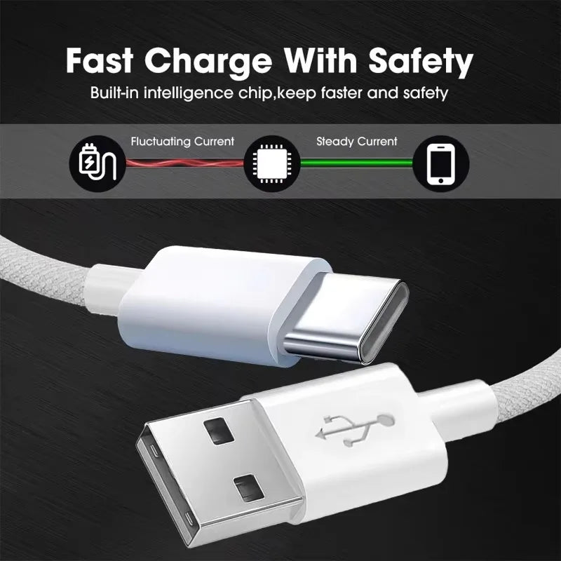 Usb A to Type C Color Cable 5A For Apple iPhone 15 Fast Charging Huawei Xiaomi Samsung Type C Android Weaving Cable Accessories