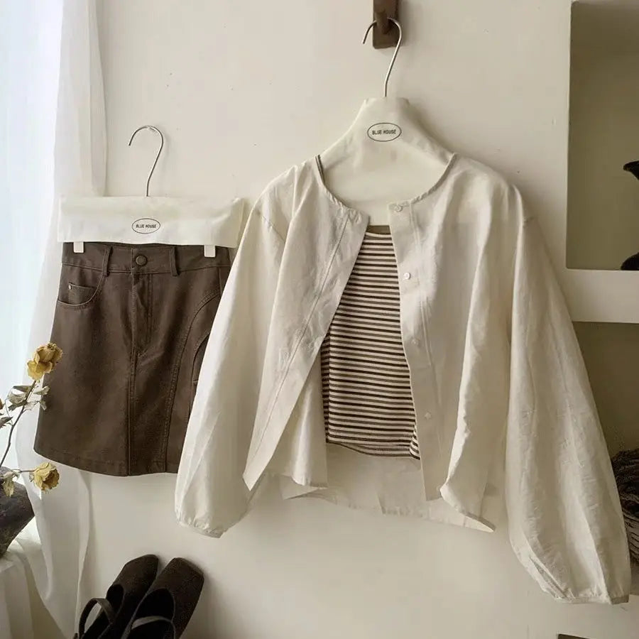 Fall Korean Sle Casual Long Sve irt Women's Versatile Artistic Outerwear round Ne Top Coat Women Loose Fit Commute S...