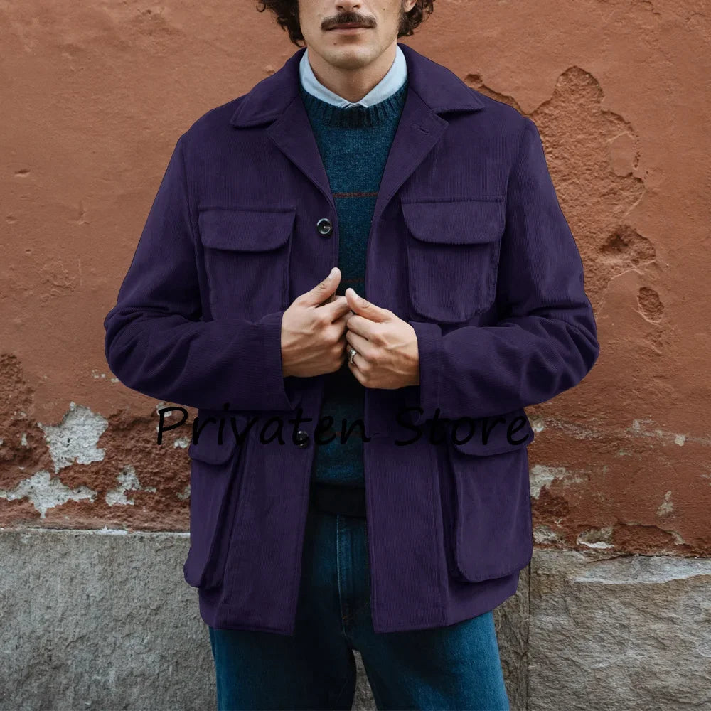 Men’s Corduroy Jacket — Single-Breasted Casual Coat (Spring/Autumn)