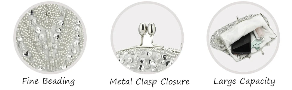 Lost in Vintage Clutch Handbag Beaded and Sequin Kiss-lock Closurer Shoulder Bag Crossbody Detachable ChainProm Evening Party