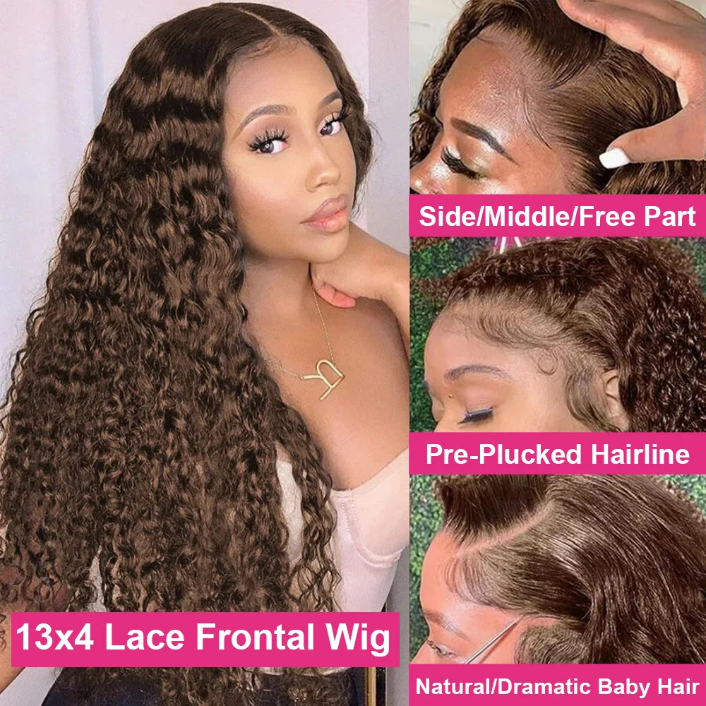HJ WEAVE BEAUTY Deep Curly HD Lace Frontal Wig | Chocolate Brown Human Hair