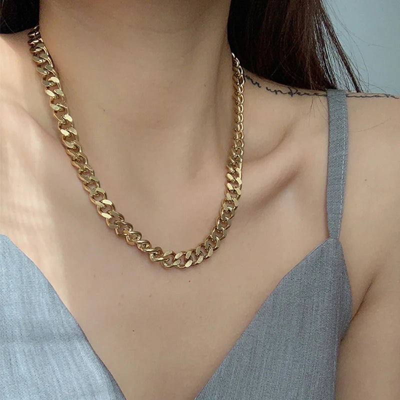 3/5/7MM Cuban Link Chain Necklace | Stainless Steel Gold Punk Choker for Women