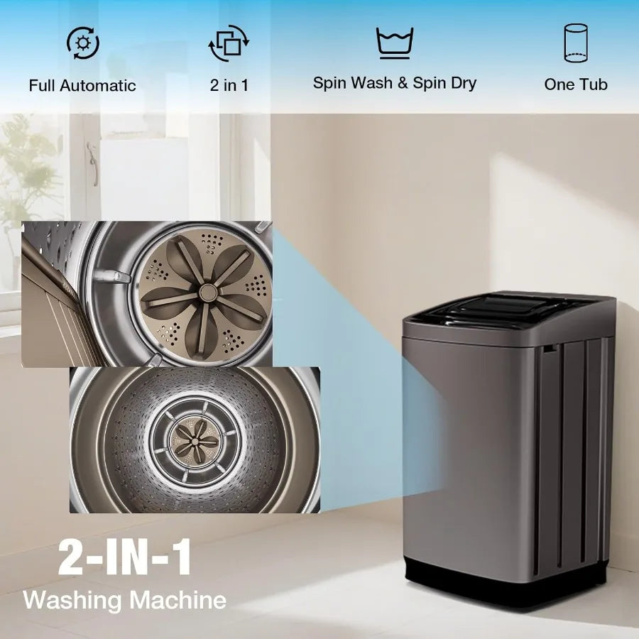 18lbs Portable Washing Machine Full Automatic Washer and Dryer with 2.4 Cu Ft Compact Design Featuring Drain Pump 10 Wash Progr