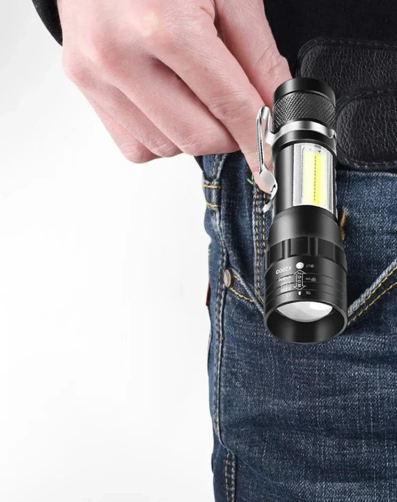 1-5PCS Mini LED Flashlight Zoom Torch COB+XPE Lamp Built-in Battery Lamp Outdoor Waterproof Emergency Pocket Light With Pen Clip
