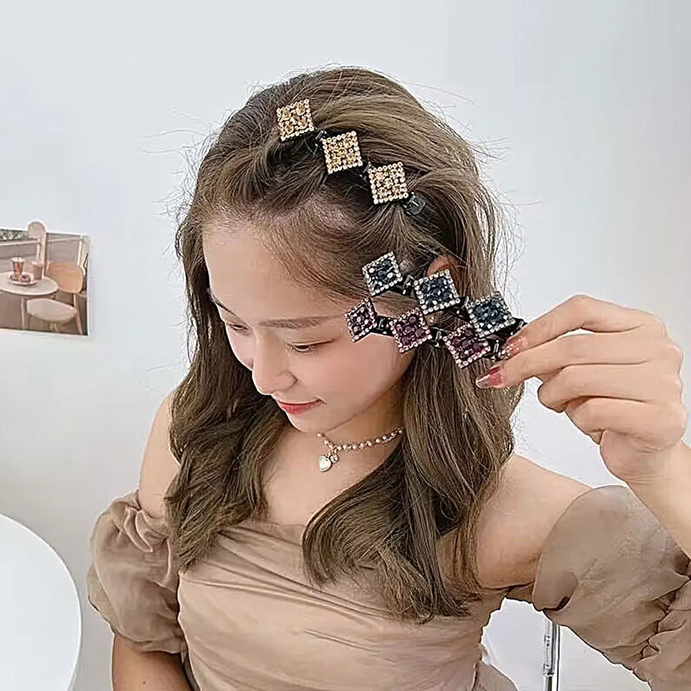 Sparkling Crystal Stone Braided Hair Clips Women Cheap High Quality Satin Rhinestone Fabric Hair Bands for Girls