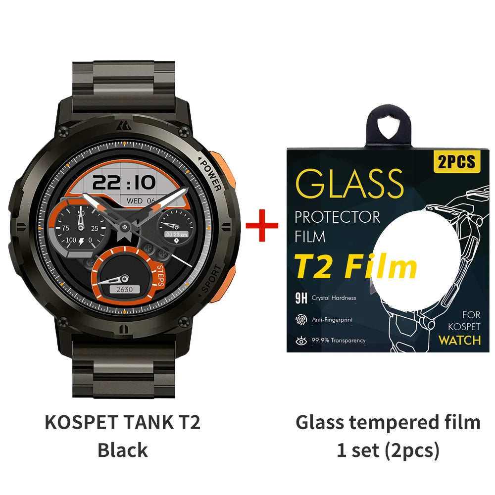 2025 Original KOSPET TANK T2 Smart Watches for Men Watches AMOLED AOD Smartwatch Bluetooth Call Electronic Men's Smart Watch