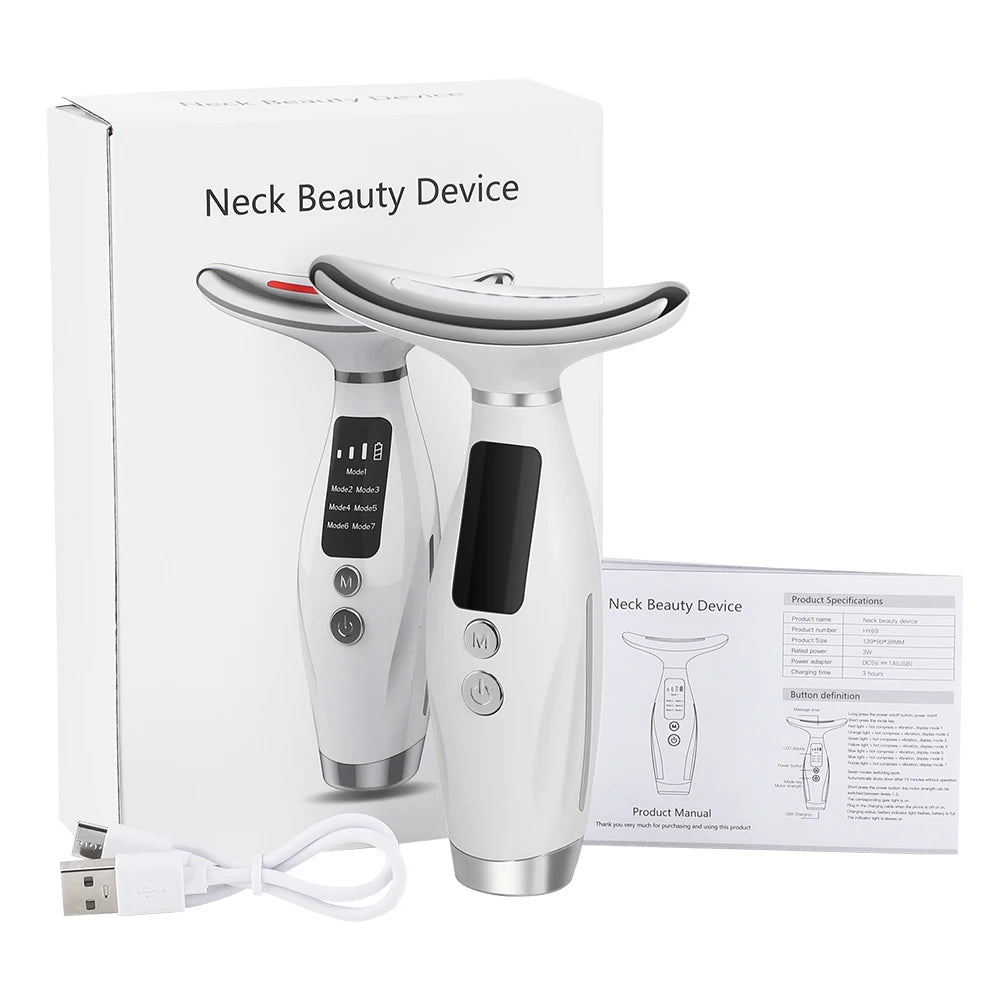 Colour Light Face And Neck Beauty Instrument 7 Modes And 7 Speeds Adjustment With Curved Hand Grip Neck Beauty Instrument
