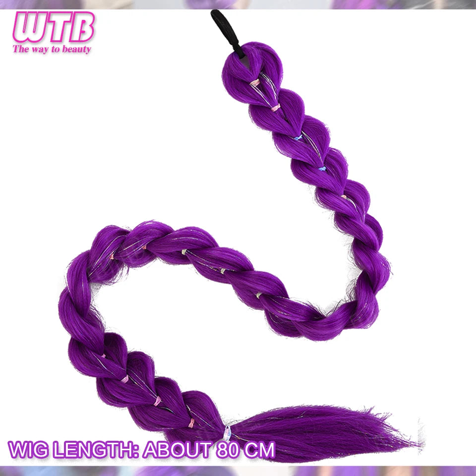 Synthetic Ponytail purple dirty braid wig purple color big braid wig chemical fiber big braid braiding hair extension