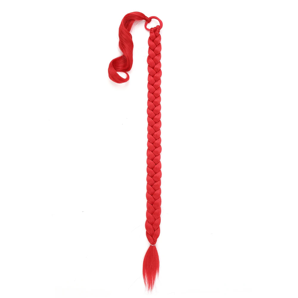 Long DIY Braided Ponytail Extension With Hair Tie Straight Wrap Around Synthetic Hair Extensions