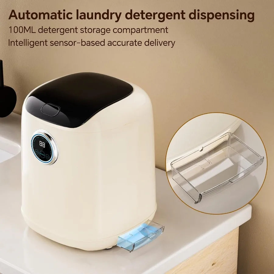 Fully Automatic Mini Washing Machine with Heated Wash Spin Dry Thermal Drying 7L 1kg Capacity Portable for Underwear Socks Baby