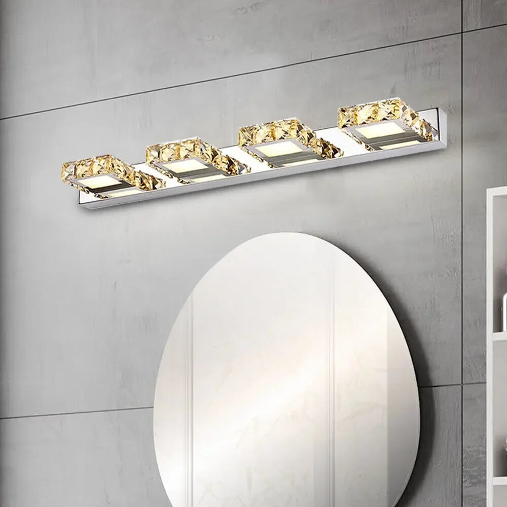 4-Light LED Crystal Vanity Mirror Lamp | Gold Bathroom Wall Light