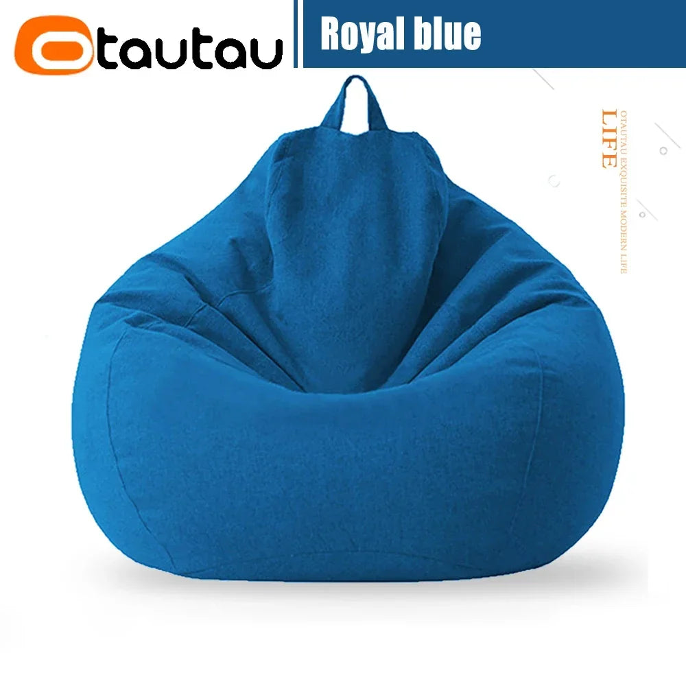 OTAUTAU Filled 70cm Bean Bag Sofa with Filler Big Cotton Linen Lazy BeanBag Bedroom Chair Puff Relax Lounge Couch DD002