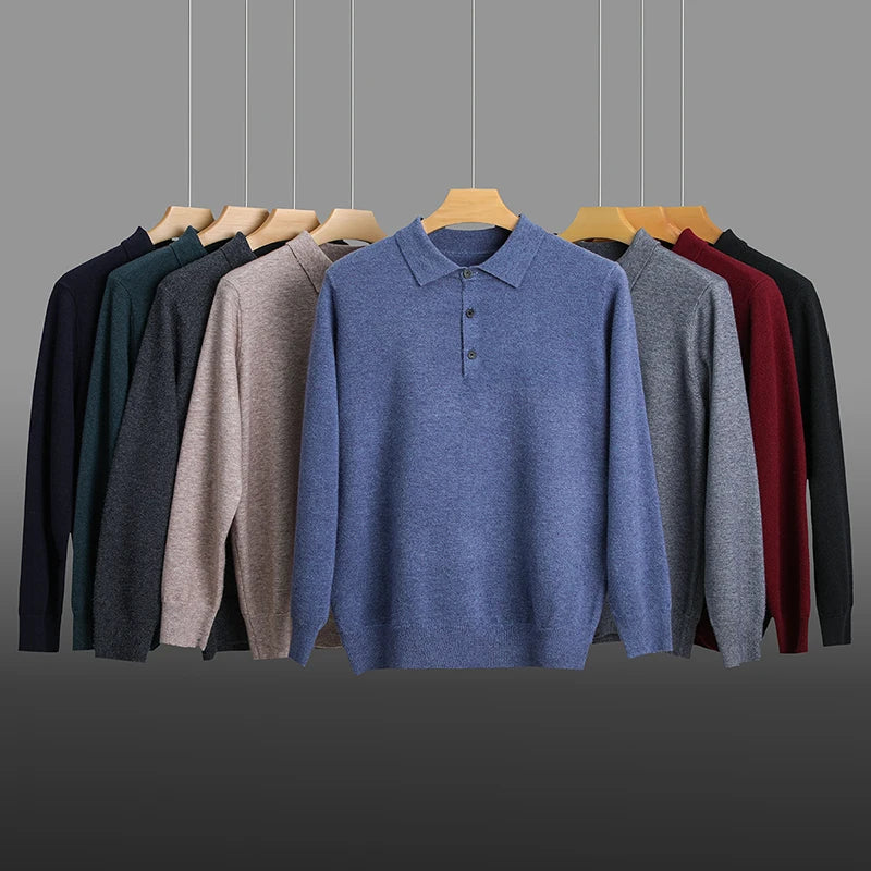 Top Grade Anti-Pilling New Fashion Men Knit Pullover Turndown Collar Autum Winter Slim Fit Warm Sweater Business Casual Jumper