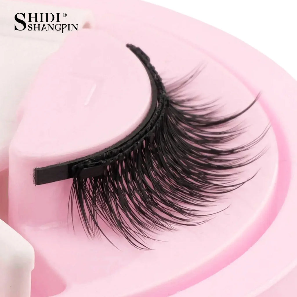 SHIDISHANGPIN 3D Magnetic False Eyelashes — Reusable, Glue-Free, Natural Long & Fluffy Look (1 Pair + Curler)