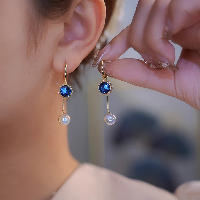 Crystal & Pearl Drop Earrings | Gold-Plated Brass Dangle Jewelry for Women