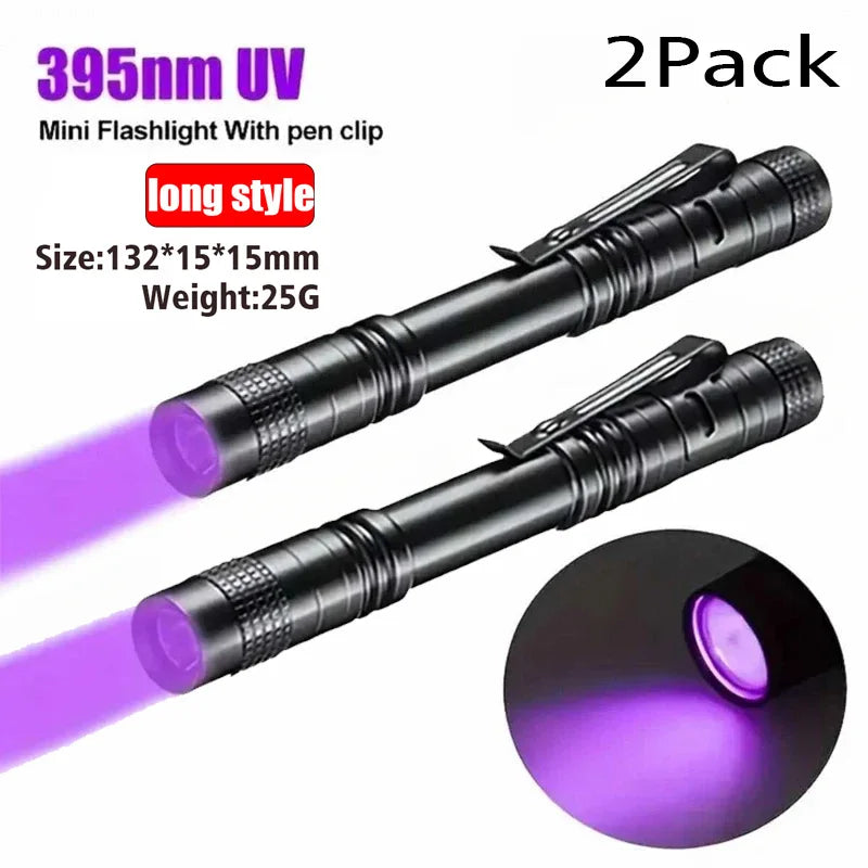 XIWANGFIRE 395nm UV Flashlight with Pen Clip (2×AA)