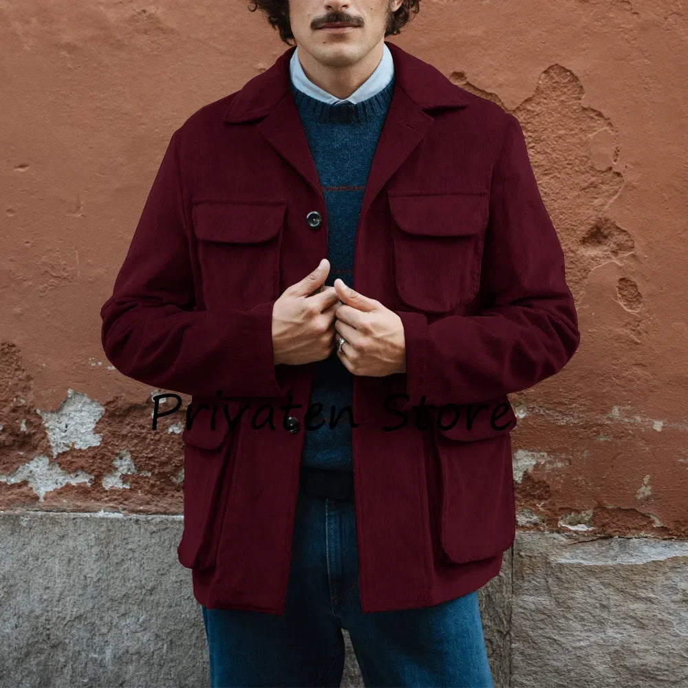 Men’s Corduroy Jacket — Single-Breasted Casual Coat (Spring/Autumn)