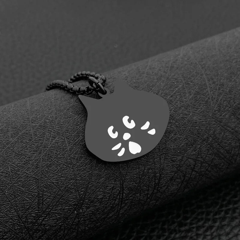 Scared Black Cat Pendant Necklace | Titanium Steel K-Pop Fashion Chain for Men & Women