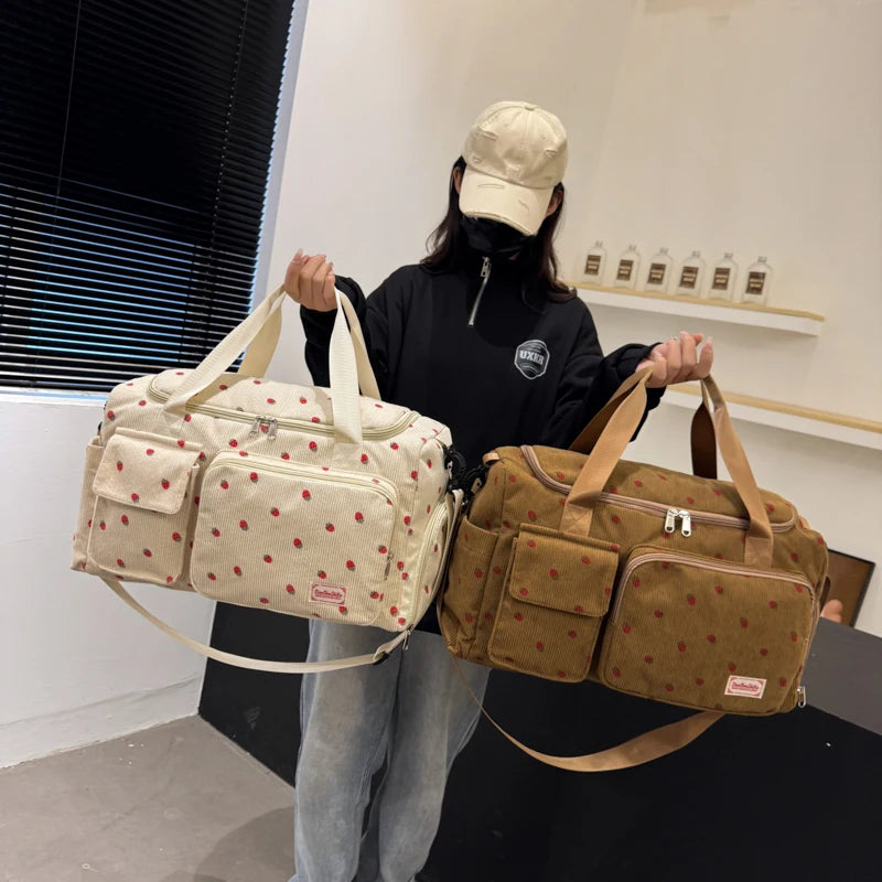Corduroy Travel Tote Bag Large Capacity Carry On Travel Bag With Shoe Compartment Sports Fitness Bags For Women Duffle Bags