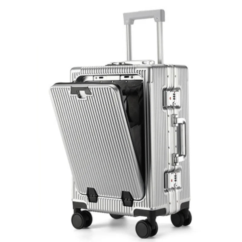 Front-Opening Carry-On Luggage with USB Port & Aluminum Frame