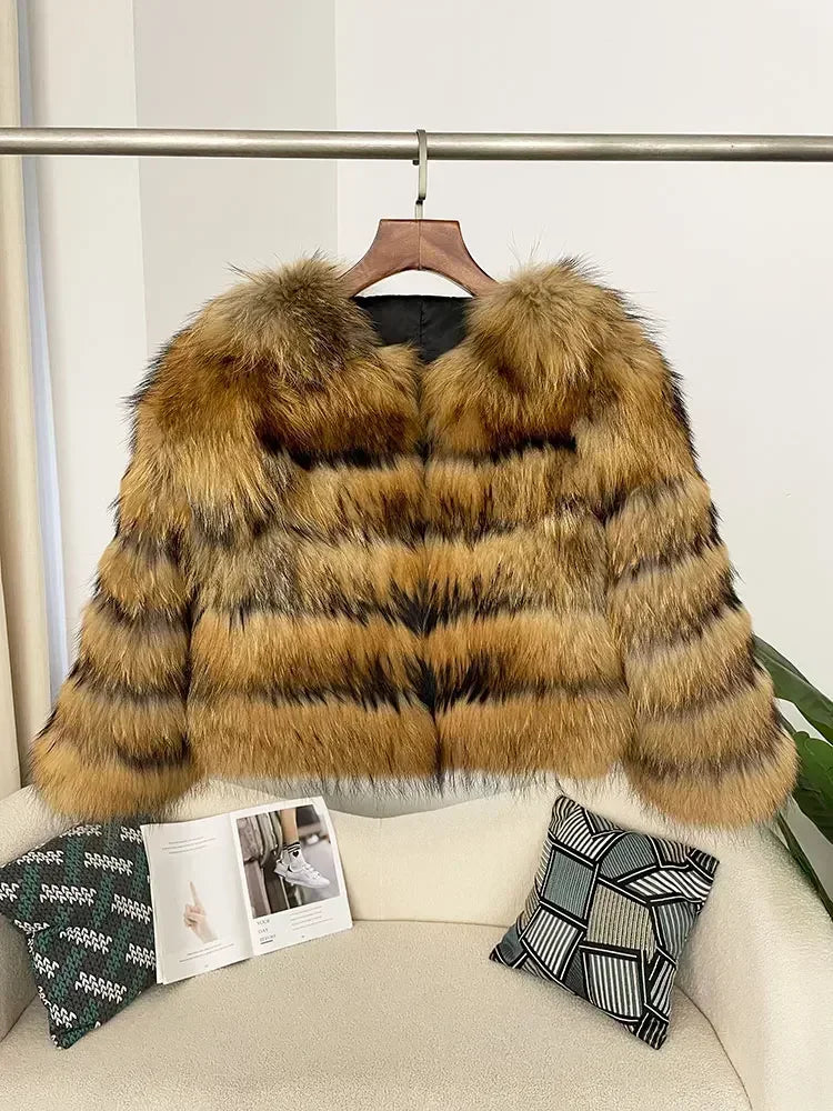 OFTBUY 2024 Winter Real Natural Raccoon Fox Fur Women Coat Short Leather Thickened Warm Jacket Elegant Fashionable Overcoats