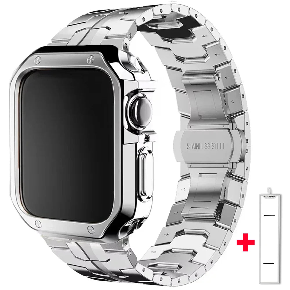 Jaytop Stainless Steel Watch Band + Case for Apple Watch (Ultra / Series 10–4 & SE) — Butterfly Buckle