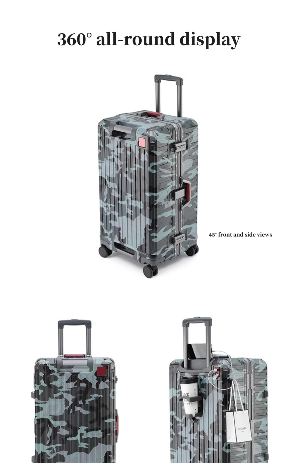 Suitcase Wide Handle Travel Suitcase Men 20 24 26 Carry-On Luggage Women PC Aluminum Frame Trolley Case