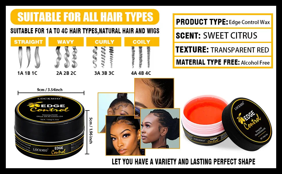 Edge Control Gel Pomade – Anti-Frizz Baby Hair & Bangs Styling Wax (150g)