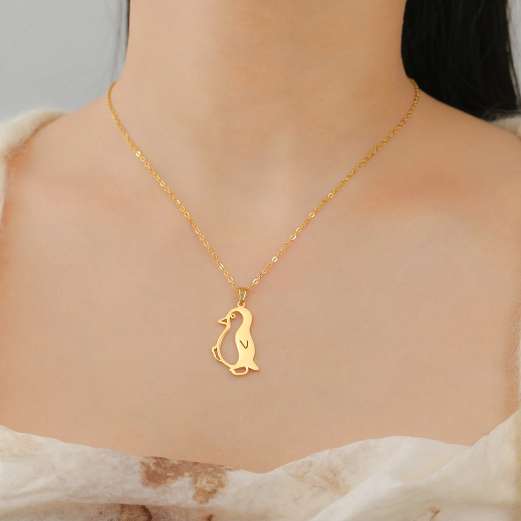 Walking Penguin Pendant Necklace | Stainless Steel Animal Chain for Women