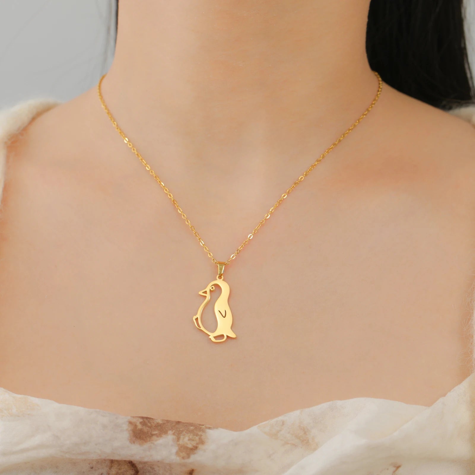Walking Penguin Pendant Necklace | Stainless Steel Animal Chain for Women