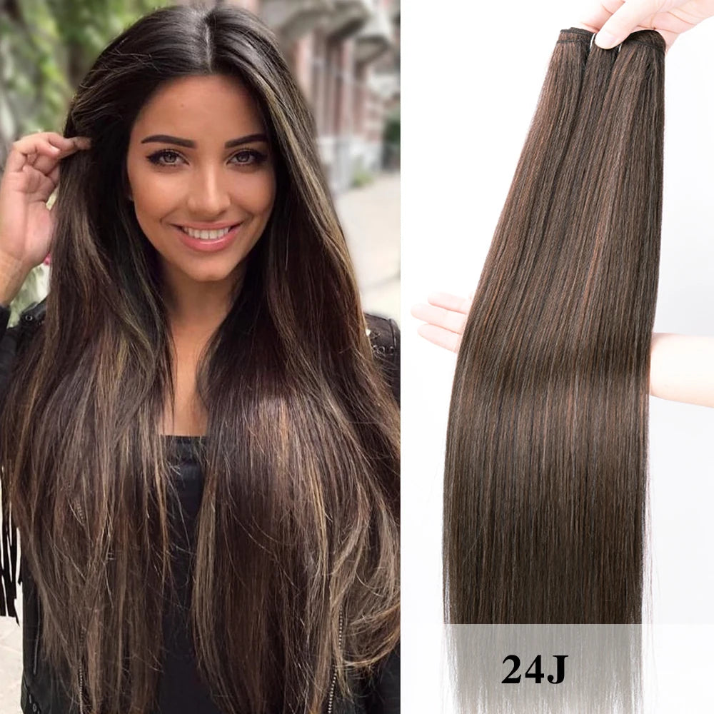 Bone Straight Synthetic Hair Bundle 26Inch Super Long Natural Hair Extensions For Black Women Yaki Straight Hair Weaving Fake