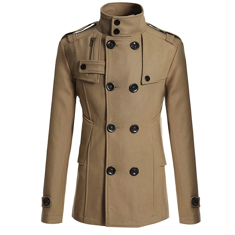 Men's Streetwear Solid Color Mid-length Woolen Coat Fashion Casual Button-down Suit Collar Jacket Leisure Luxury Retro Clothes