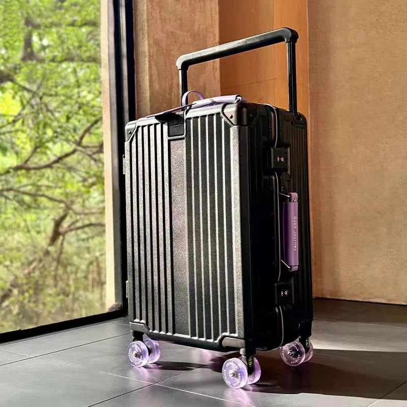 Aluminum Frame Wide Handlebar Rolling Luggage with Colorful Silent Spinner Wheels and TSA Lock Large Capacity Trolley Suitcase