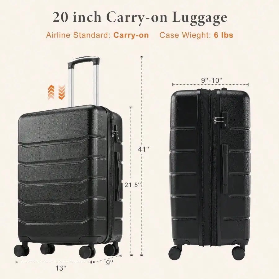 20 Inch Hardside Luggage Suitcase, TSA Lock Spinner Wheel Carry On Expandable,Black
