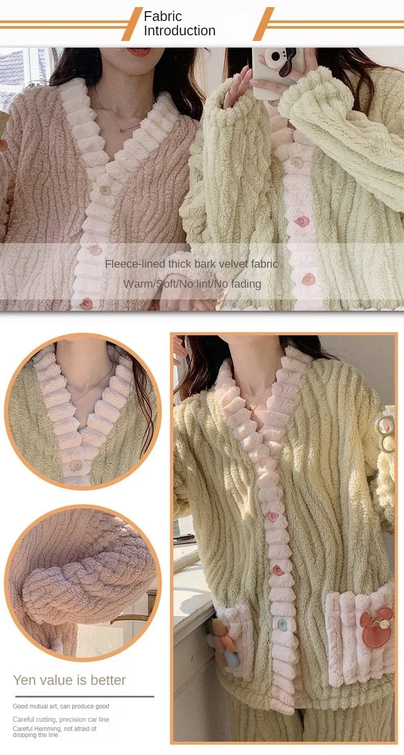 Women’s Flannel Cardigan Pajama Set – Soft Winter Lounge Top & Pants