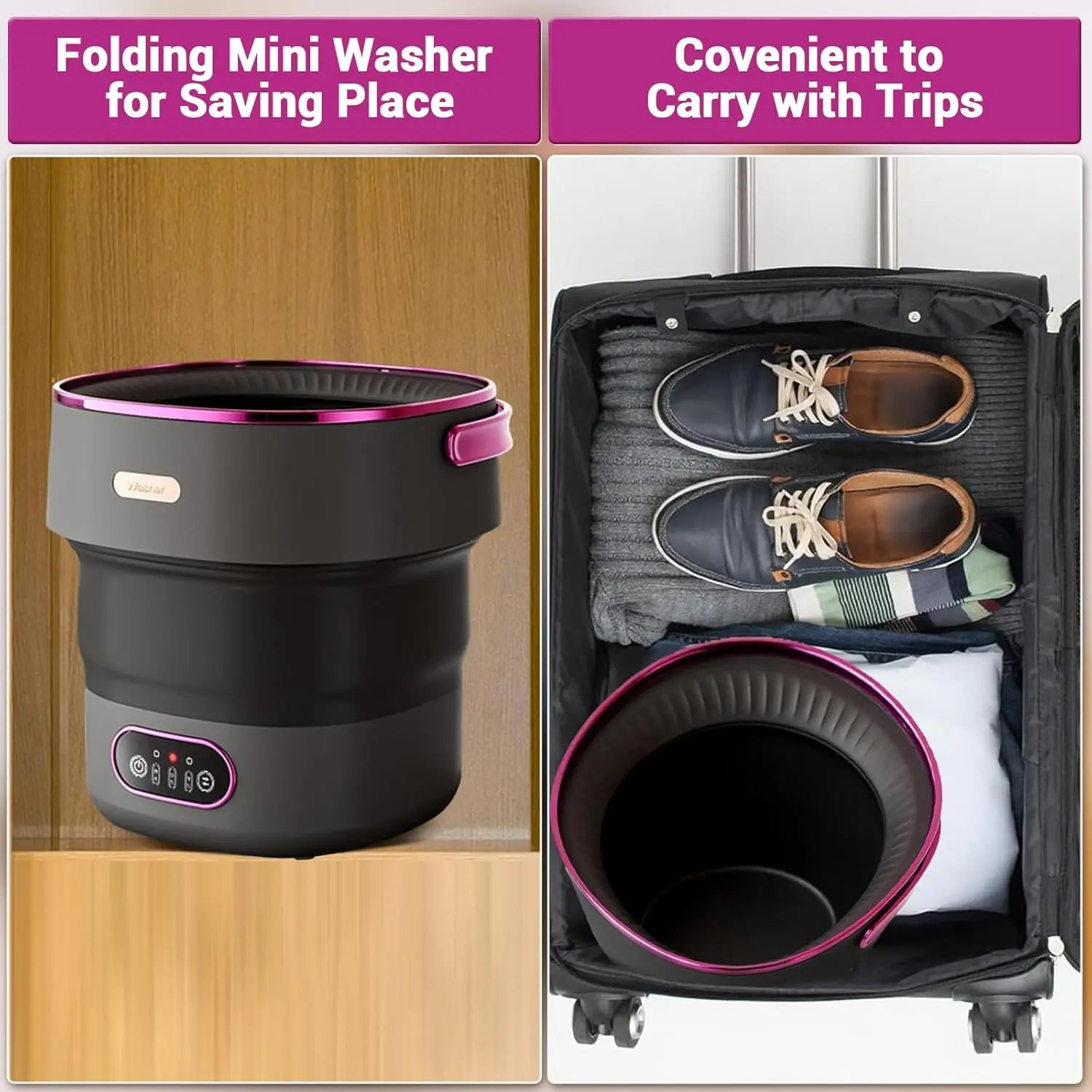 Portable Washing Machine 13L Foldable Mini Washer with with 4 Modes and Spin Basket Deep Cleaning of Underwear Baby Clothes