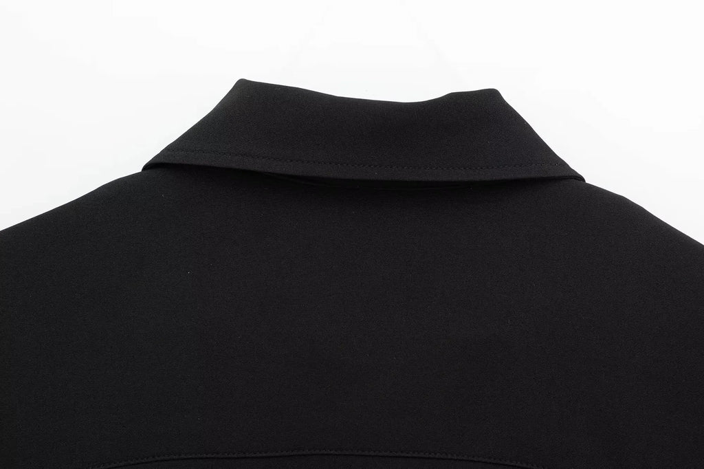 TFMLN Fashion Set For Women Summer 2025 New Slim Lapel Zipper Short Sleeve Coat Top Wide Leg Pants Two Piece Set Leisure Black