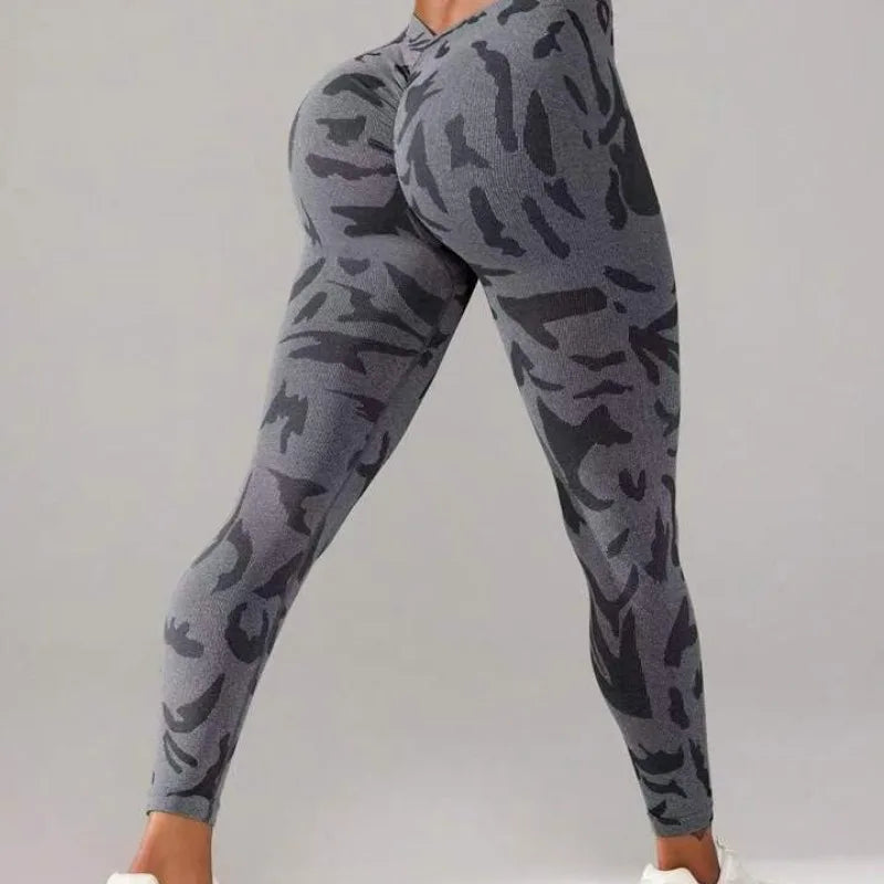 MODX Seamless V-Waist Leggings — Camo-Paisley, High-Stretch Nylon-Spandex