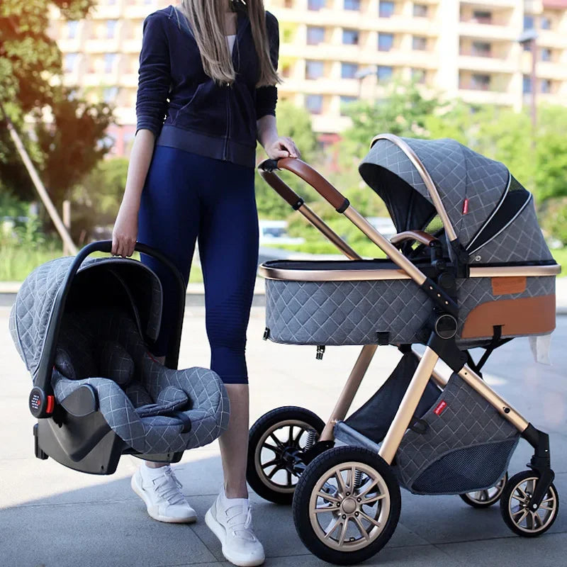 3-in-1high landscape baby stroller+safety basket for sitting and lying,lightweight folding,two-way shock-absorbing,0-3 years old