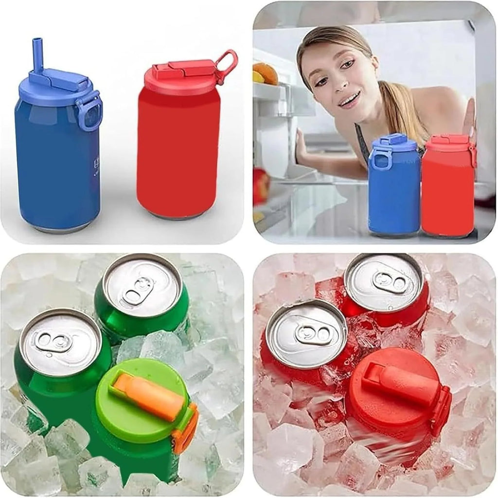 Silicone Straws Soda Can CoverReusable Can Lid, Airtight Plastic Cover for 12oz Soda Cans & Beer Cans, Leak-Proof Snap-On Seal,