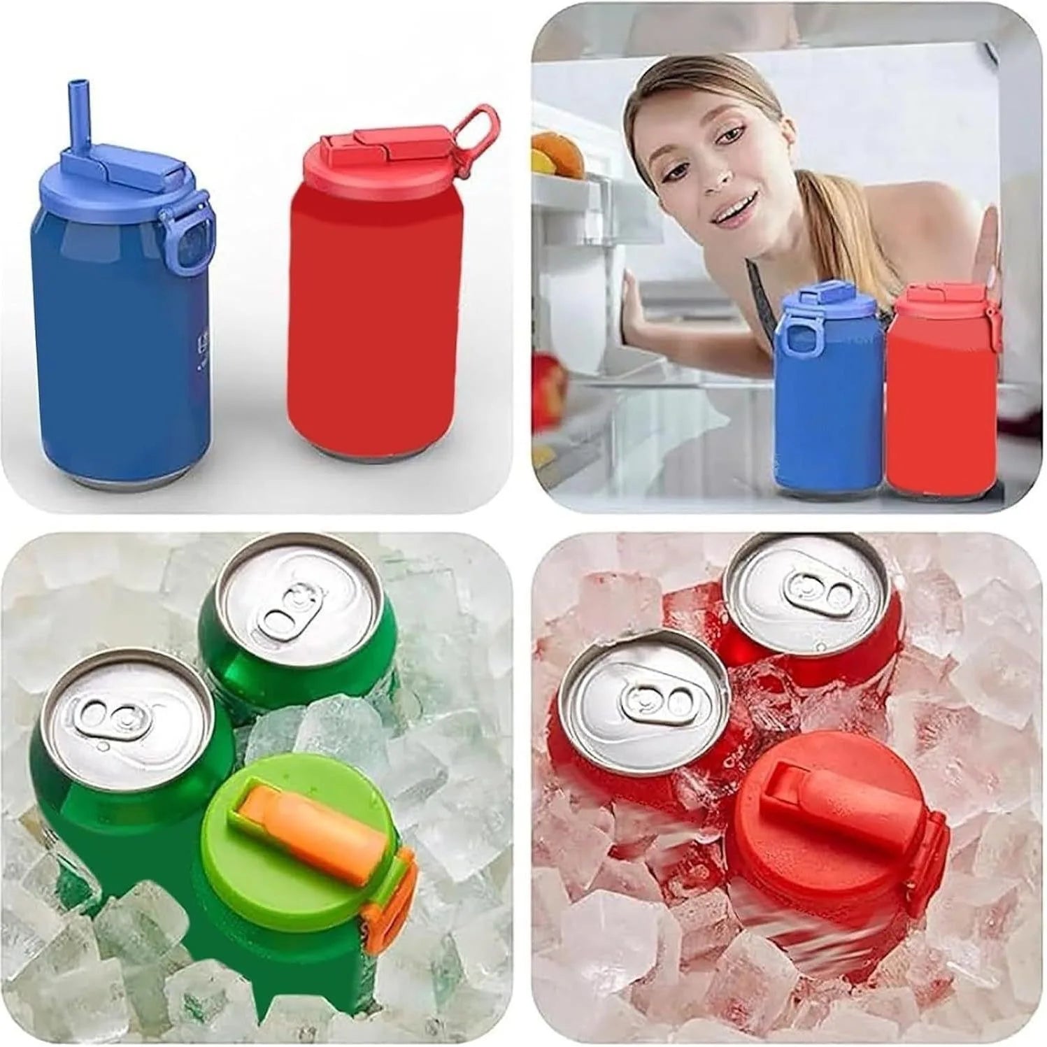 Silicone Straws Soda Can CoverReusable Can Lid, Airtight Plastic Cover for 12oz Soda Cans & Beer Cans, Leak-Proof Snap-On Seal,