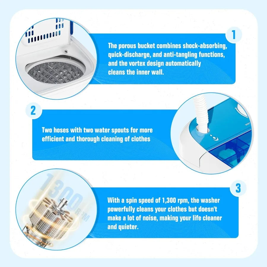 Portable Washing Machine 16 Lbs Compact Mini Washer and Dryer Combo Semi-automatic Twin Tub Laundry Washer with Drain Pump for