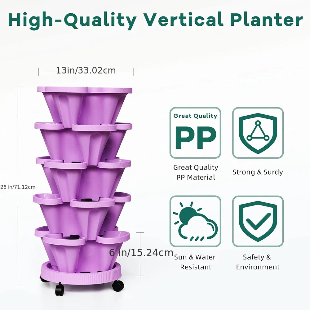 5-Layer Stackable Vertical Planter with Wheels