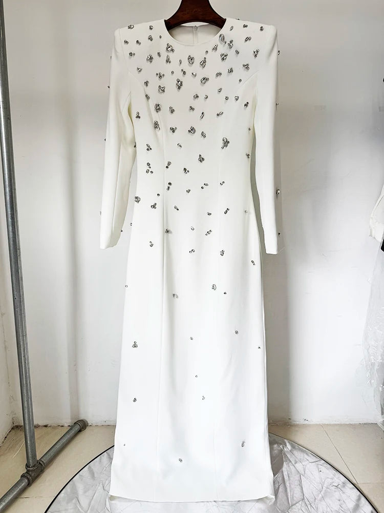 TOP QUALITY Newest 2026 Designer Fashion Women's Rhinestone Diamonds Beaded Long Maxi Dress