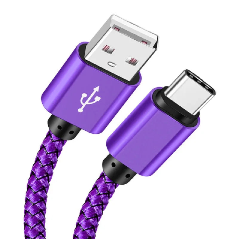 USB A to Type C 2.4A Charging Cable Nylon Data Cable For Samsung Huawei Android phone Braided TypeC Charging Device 1M 2M 3M