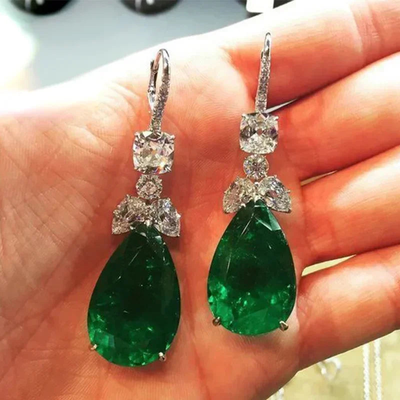 Green Crystal Drop Earrings | Elegant Zirconia Luxury Jewelry for Women