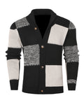Men's Autumn and Winter Cardigan Sweater, Black-White-Gray Plaid Color Block, Casual and Versatile Knitted Jacket