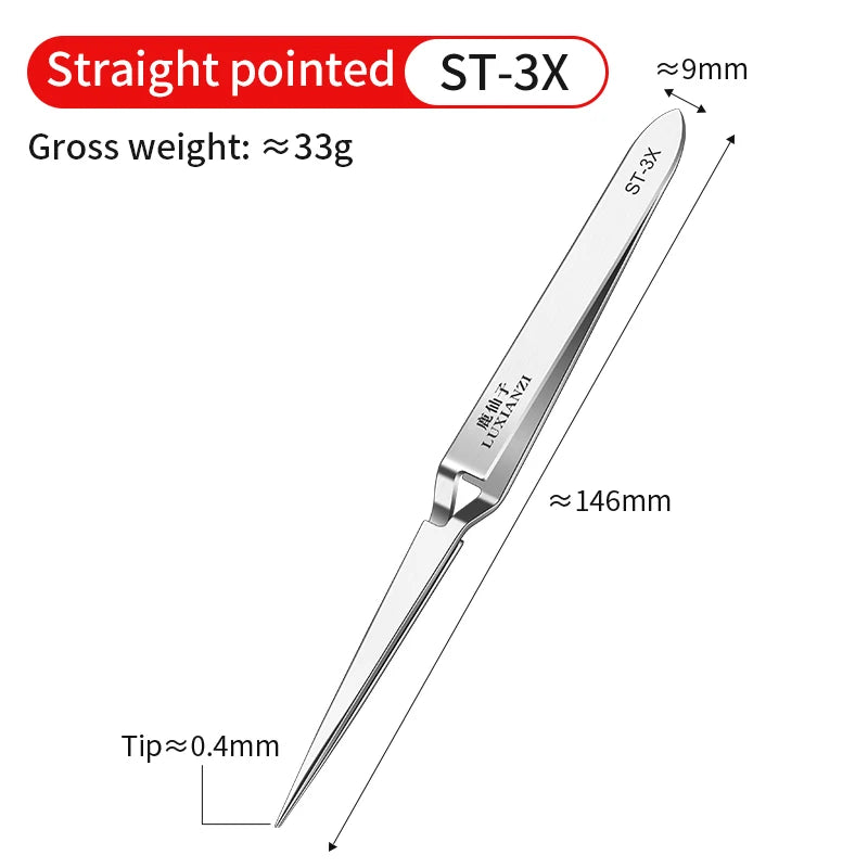 LUXIANZI Stainless Steel Reverse Tweezers Anti-Static Industrial Tweezers Acid Resistant Non-magnetic Precision Forceps Tools